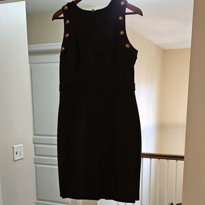 White House Black Market Army Green Mini Dress with Gold Accents